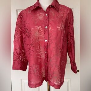 Mirasol Women’s Red Burnout Semi-Sheer Linen Blouse‎ Size Large